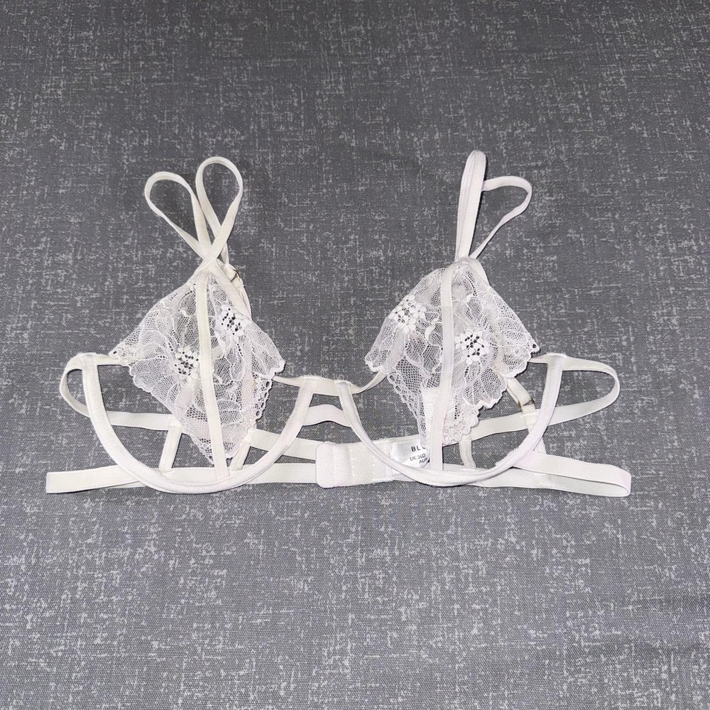 Bluebella Bra Womens 36D White Lace Harness Underwire Unlined Sheer Strappy